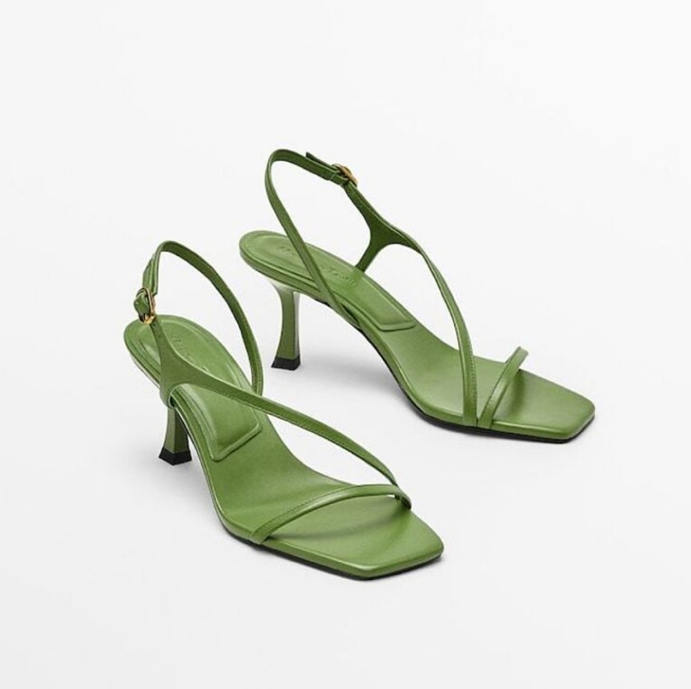 NWT Massimo Dutti Avocado Green Strappy Heels Size 8 EU 39 Ankle Strap